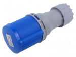 Connector: AC supply | plug | female | 32A | 230V | IEC 60309 | IP44 | blue