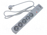 Plug socket strip: protective | Sockets: 5 | 230VAC | 10A | grey | 1.5m