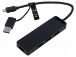 Hub USB | USB 3.0 | black | Number of ports: 5 | 0.15m | ABS