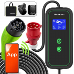 Qoltec Mobile EV charger with adjustable 2in1 Type2 | 11kW | CEE 32A | Wi-fi | LCD | 3 phase | Portable | Wallbox | 5m