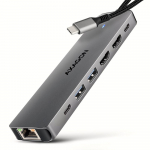Axagon HMC-7HX2 USB 5Gbps hub, 2x USB-A, USB-C, 2x HDMI 4k/60Hz, RJ-45, PD 100W