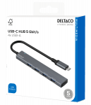 USB-C hub DELTACO, 5 Gbps, 4x USB-A female, aluminum, grey / USBC-HUB206 / 1903173
