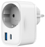 Charger GEMBIRD 2-PORT USB FAST CHarger with Pass-Through AC Socket 20W White