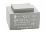 Transformer: encapsulated | 16VA | 230VAC | 15V | 1066.6mA | IP00 | 420g