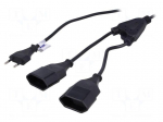 Cable | CEE 7/16 (C) plug,CEE 7/16 (C) socket x2 | 1.2m | black