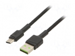 Cable | USB 2.0 | USB A plug,USB C plug | 2m | black | 480Mbps | textile