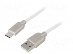 Cable | USB 2.0 | USB A plug,USB C plug | gold-plated | 1m | white