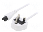 Cable | 3x0.75mm2 | BS 1363 (G) plug,IEC C5 female | PVC | 1m | white