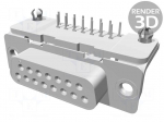 Connector: D-Sub | PIN: 15 | socket | female | PCB snap | angled 90&deg; | THT