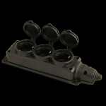 GUNSAN KAU-MF GSOE pagarinātājtipa trīsvietīga kontaktligzda gumijota ar vāku melna