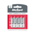 Patareid, akud, toiteplokid ja adapterid // AA, AAA ja muud suurused patareid, laadijad &ndash; saadaval tellimiseks // Baterie cynkowo węglowe REBEL  R6 4szt/bl
