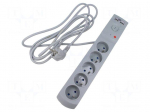 Plug socket strip: protective | Sockets: 5 | 230VAC | 10A | grey | 3m