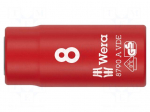 Socket: 6-angles | insulated,socket spanner | HEX 8mm | 1/4" | 1kVAC