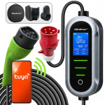 Qoltec Mobile EV Electric Car Charger with 2in1 Type 2 Adjustment | 11kW | 400V | CEE 16A | Wifi | TUYA | SMART LIFE | LCD | Portable | Wallbox | 5m
