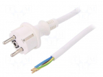 Cable | SCHUKO plug,CEE 7/7 (E/F) plug,wires | 1.5m | white | PVC
