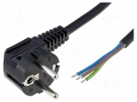 Cable | CEE 7/7 (E/F) plug angled,wires | 4m | black | PVC | 3x1,5mm2