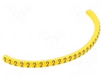 Marker: cable | Marking: 2 | 1.3&divide;3mm | PVC | yellow | leaded | PA-02 | L: 3mm