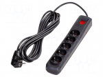 Plug socket strip: protective | Sockets: 5 | 250VAC | 10A | black