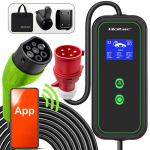 Qoltec Mobile EV charger with adjustable 2in1 Type2 | 7kW | 230V | CEE 32A | Wi-fi | LCD | Portable | Wallbox | 5m