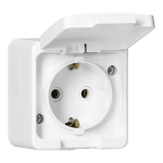 Uued tooted // Gniazdo  pojedyncze 2P+Z SCHUKO  bryzgoodporne z klapką w kolorze wyrobu  IP44, SMART, biały