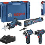 Bosch Powertools tool set 12Volt 5-piece, GOP + GSR + GDR + GSA + GLI (blue, 3x Li-ion battery 2.0Ah)