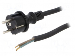 Cable | SCHUKO plug,CEE 7/7 (E/F) plug,wires | 2m | black | rubber