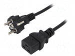 Cable | CEE 7/7 (E/F) plug,IEC C19 female | 1.8m | black | PVC | 16A