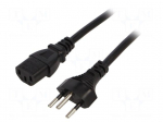 Cable | 3x1mm2 | IEC C13 female,SEV-1011 (J) plug | PVC | 1.8m | black