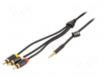 Cable | Jack 3,5mm 4pin plug,RCA plug x3 | 2m | black | PVC | 26AWG
