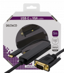 Cable DELTACO USB-C - VGA, QWXGA 2048x1152 60Hz, 5m, DP 1.2 Alt Mode, black / USBC-1089-K