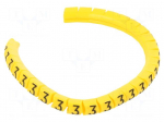 Marker: cable | Marking: 3 | 1.3&divide;3mm | PVC | yellow | leaded | PA-02 | L: 3mm