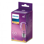 PHILIPS LED stikla 60W A60 E27 Silti balta 2700K caurspīdīga spuldze 8718699665289 929001387341