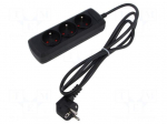 Plug socket strip: protective | Sockets: 3 | 250VAC | 10A | black | 1.5m
