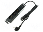 Plug socket strip: protective | Sockets: 3 | 230VAC | 16A | black | 2m