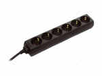 Extension lead | 3G1.5mm2 | 1.4m | PVC | black | Sockets no: 6 | 16A