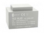 Transformer: encapsulated | 16VA | 230VAC | 24V | 24V | 333.3mA | 333.3mA