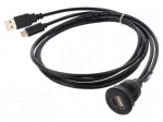 Cable | USB 2.0 | 1m | black | 480Mbps | &Oslash;cable: 4.5mm | on panel,screw