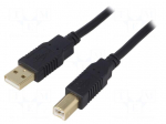 Cable | USB 2.0 | USB A plug,USB B plug | gold-plated | 3m | black