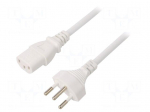 Cable | 3x1mm2 | IEC C13 female,SEV-1011 (J) plug | PVC | 1.8m | white