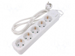 Plug socket strip: supply | Sockets: 5 | 250VAC | 16A | white | 1.5m