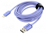 Cable | USB 2.0 | Apple Lightning plug,USB A plug | 2m | violet | 2.4A