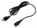 Cable | 3x18AWG | IEC C13 female,NEMA 5-15 (B) plug | 3m | black | 10A