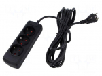 Plug socket strip: protective | Sockets: 3 | 250VAC | 10A | black | 5m