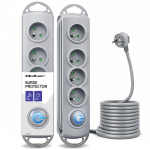Qoltec Surge protector | 4 sockets | 2.5m | Grey