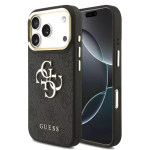 Back panel cover Guess Apple iPhone 17 Pro Max PU Leather 4G Metal Logo Gold Frame MagSafe Case Black
