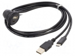 Cable | USB 2.0 | 1m | black | 480Mbps | &Oslash;cable: 4.5mm | on panel,screw