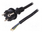 Cable | SCHUKO plug,CEE 7/7 (E/F) plug,wires | 4m | black | rubber