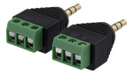 3-pin Terminal block to 3,5mm, 2-Pack, Screw fix, 3,5mm male DELTACO black / TBL-1007