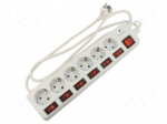 Plug socket strip: supply | Sockets: 6 | 250VAC | 16A | white | 1.5m