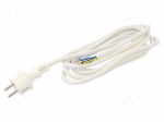 Cable | 3x2.5mm2 | CEE 7/7 (E/F) plug,wires | PVC | 3m | white | 16A